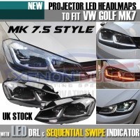 VW GOLF MK7 MK7.5 HEAD Lamps LED DRL BI XENON GTD SWIPE SEQUENTIAL IND..